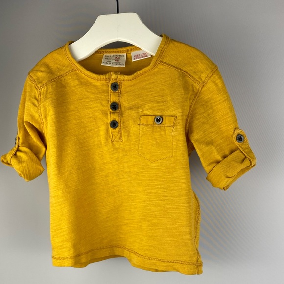 Zara Baby Boy Yellow Mustard Button Tab Roll Cuffs Henley Tee size 3-6 Months - Picture 8 of 8